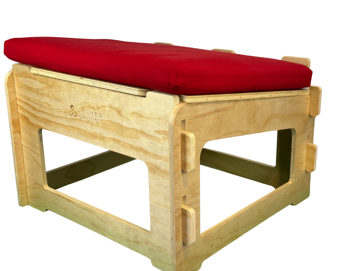 Higher ground chair with apple red cushion